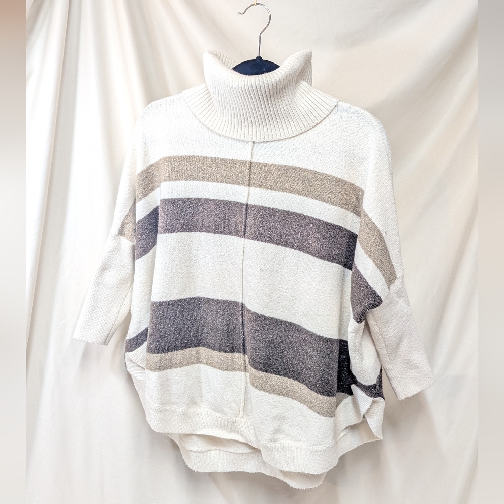 LOFT Cream and Gray Cowl Turtleneck Sweater